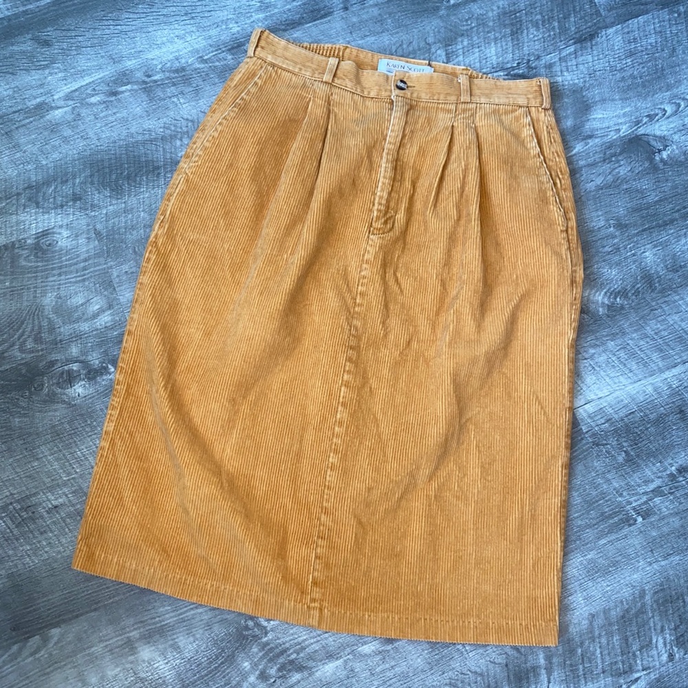 Vintage Yellow Corduroy Pencil A Line Skirt Retro